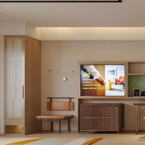 Custom Inexpensive Hotel Project Bedroom Furniture Twin Bed <b>Sets</b> With Wooden Frame Wardrobe <b>Desk</b> & TV Cabinet for 3-Star Hotels - Product Image 4