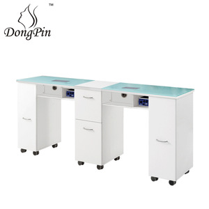 Mesa de manicura Dongpin Beauty con superficie de vidrio templado, doble estación, gabinete de almacenamiento móvil para uso en oficina 3585 - Product Image 4
