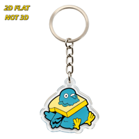 Porte-clés en acrylique Oiseau bleu avec livre, Charme mignon pour les amateurs de lecture, Impression UV, Design à bords transparents, Anneau métallique durable
