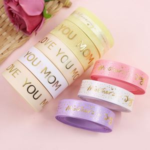 Ruban en satin/organza multi-matériaux chaud et élégant de 1,9/2,5 cm x 10 yards avec feuille d'or pour emballage cadeau et décoration de bouquets pour la Fête des Mères - Product Image 1