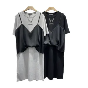 Solid Casual Dresses Korean Elegance Woman T-Shirts Dress For Vietnam Ladies