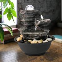 Fuente de agua de resina con luz LED, 4 niveles, esfera de mesa interior, cascada, para el hogar y la Oficina
