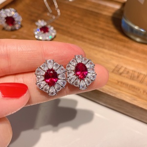 Fashion Eco-friendly Copper 10*12mm Red Cubic Zirconia Floral Pendant <b>Earring</b> Ring <b>Set</b> Elegantes Ladies Jewellery <b>Set</b> - Product Image 5