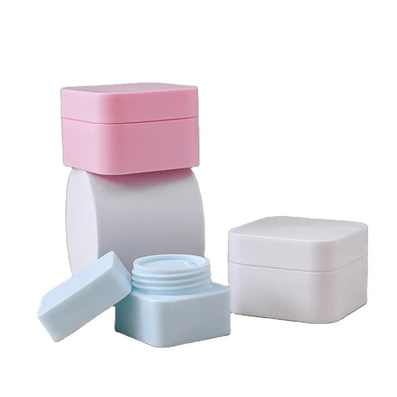 Vasetto e contenitore di plastica per cosmetici con crema per gli occhi con balsamo per le labbra quadrato