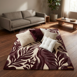 Tapis à feuilles tropicales colorées tufté à la main – Tapis à motifs floraux botaniques multicolores pour salon, chambre et décoration intérieure - Product Image 3