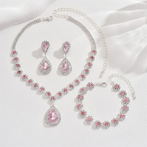 Three-Piece Bridal <strong>Wedding</strong> Jewelry Set Faux Diamond Flower Embellished Full <strong>Necklace</strong> and Earrings Stylish <strong>Ring</strong> Included - Product Image 2