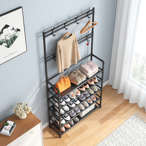 Arredamento per Dormitorio, Moderno Portascarpe Multifunzionale in Metallo a Più Livelli, Appendiabiti e Portacappelli da Terra - Product Image 4