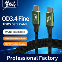Cable de Datos USB C Thunderbolt 5 de 80 Gbps, Flexible, OD3.4mm, Delgado, Tipo C, Carga Rápida PD