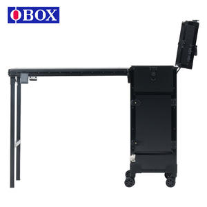 Chariot de salon Obox, valise de maquillage portable à 4 roues avec miroir lumineux, couleur unie noire - Product Image 1