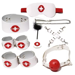 Nurse <b>Bondage</b> <b>Gear</b> 8pcs/set Sex <b>Bondage</b> Leather Handcuffs Whip Rope Adult Sex Products Fro Couples Safe Use - Product Image 2