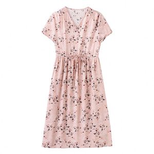 Robe d'été en soie élégante, col en V, dentelle, imprimée, décontractée et polyvalente, pour femmes. - Product Image 5