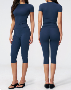 Breathable Spandex/Nylon Tight-fit Yoga Wear Figure-flattering High-waist Quick-drying Fitness Outfit Versatile Set