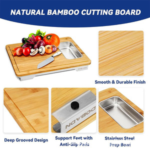 Planche à découper en bambou rectangulaire avec récipient en acier inoxydable et pieds antidérapants pour une utilisation en cuisine - Product Image 4