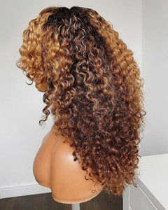 <span class=keywords><strong>Parrucche</strong></span> Lace Front con Capelli Umani Ricci Mossi, Biondo Miele con Mèches, Cuticole Allineate, Effetto Capelli Veri - Product Image 4