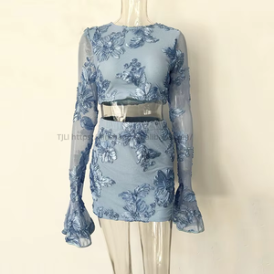 Women's Embroidered Floral Backless <b>Top</b> and Skirt 2-Piece Set Fashion - Product Image 2