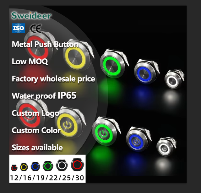Sweideer 12mm 16mm 19mm 22mm 25mm LED Stainless Steel Mini Short Ultrathin IP65 Waterproof Momentary Metal Push Button Switch