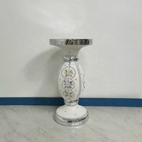 Pot Bunga Vas Gaya Klasik Mewah Eropa Amerika, Alas Berlian, Fiberglass Berlapis Epoksi Putih Perak, Tinggi 61cm