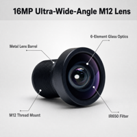 Objectif CCTV 16MP grand angle 1/2.7" 120 degrés FOV faible distorsion TTL 24.5mm ouverture F2.2 6E Métal+6E+IR650 longueur focale 2.1mm M12