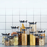 JM Grand récipient en verre borosilicaté en vrac Pot en verre alimentaire de cuisine Récipient en verre hermétique avec couvercle en métal
