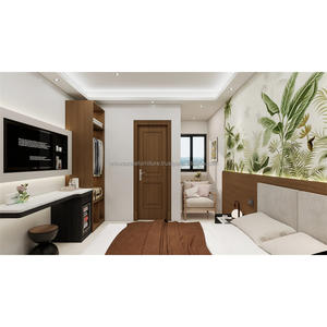 Precio al por mayor: Muebles de dormitorio de hotel personalizados, económicos, con cama individual/doble de madera, mesita de noche, armario, sofá y soportes para TV. - Product Image 1
