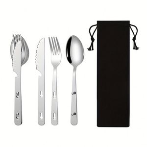 Food Grade Outdoor <b>Cutlery</b> <b>Set</b> Stackable with Bottle Opener Stainless Steel Flatware <b>Set</b> for <b>Picnics</b> Hiking Camping - Product Image 1