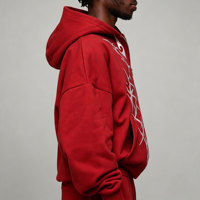 Sweat à capuche d'hiver pour homme, personnalisé, brodé, avec motif graphique, coupe oversize, fermeture éclair, épaules tombantes, en polaire de haute qualité, rouge, style streetwear