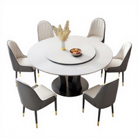 Ensemble Table et Chaises de Salle à Manger en Pierre Légère de Luxe, Table Ronde en Marbre Moderne et Simple pour Petit Appartement avec Plateau Tournant
