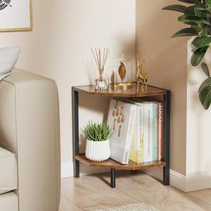 Étagère <span class=keywords><strong>d</strong></span>'<span class=keywords><strong>angle</strong></span> à deux niveaux, bibliothèque <span class=keywords><strong>d</strong></span>'<span class=keywords><strong>angle</strong></span> multifonctionnelle, étagère de présentation verticale <span class=keywords><strong>d</strong></span>'<span class=keywords><strong>angle</strong></span>, adaptée à la cuisine, à la chambre à coucher, couleur marron campagnard - Product Image 2