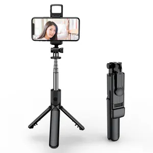 Handheld Selfie Stick Flexible 360 Rotation Bluetooth Wireless Tripod Stand Smart Selfie Stick Mobile Phone Mount With light