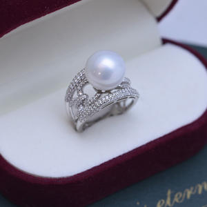 Anillo de Perlas Redondas de Agua Dulce Blancas de 11-12 mm, Edison Zhuji, Luz Intensa, Pequeñas Imperfecciones, Plata S925, Conjunto Completo, Moderno - Product Image 4