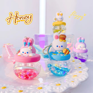 Kawaii Keyring thỏ búp bê Acrylic Móc Chìa Khóa phim hoạt hình BOBA <span class=keywords><strong>Keychain</strong></span> chất lỏng đầy Cát chảy dễ thương nổi lỏng <span class=keywords><strong>Keychain</strong></span> - Product Image 1