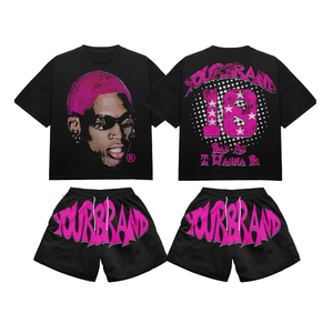 Set da <span class=keywords><strong>uomo</strong></span> con Logo personalizzato 2 pezzi Set di Shorts con lavaggio acido T-Shirt <span class=keywords><strong>e</strong></span> Shorts Set tute da <span class=keywords><strong>uomo</strong></span> jogging tute sportive - Product Image 2