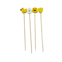 100pcs brochettes de bambou en forme de canard jaune 12cm mignon dessin animé gâteau fourchette à fruits fête d'anniversaire pour enfants