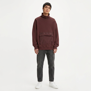 Dec Oem Streetwear Moletom <b>Men</b> <b>Jumper</b> Stopper Elastic Drawstring Zipper Pouch Pocket Solid Premium <b>Burgundy</b> Mock Neck Hoodies - Product Image 1