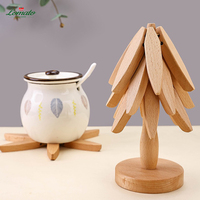 Bois résistant à la chaleur tasse à thé Table à manger tapis hêtre Acacia noyer couleur dessous de plat en bois arbre de noël forme caboteur ensemble avec support