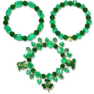 Màu xanh lá cây shamrock thời trang đàn hồi Vòng đeo tay hạt bên Vòng đeo tay cho St. Patrick của ngày