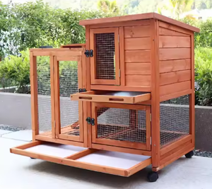 Cage à lapin en bois pour l'intérieur et l'extérieur, avec roues, pour cobayes, maison pour animaux de petite et moyenne taille, meubles en bois imperméables - Product Image 2