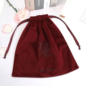 Custom Logo Printing Large Red Velvet Hair Dryer Packaging Dust Bag Soft Wedding Party Favor <b>Gift</b> Storage Drawstring Dust Pouch - Product Image 3