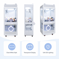 Machine à griffes LED esthétique avec oreilles de chat, roulettes, verre trempé transparent, à monnayeur, pour attraper les peluches, réglable