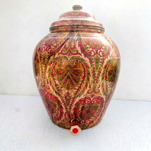 Distributeur d'eau en cuivre avec motif Paisley, design rouge et or, fonctionnement manuel, usage domestique, conteneur d'eau froide à chargement par le haut - Product Image 1