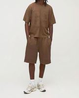 Ensemble short et t-shirt ample marron respirant pour homme, style décontracté, avec appliqué imprimé délavé, effet délavé à l'acide, survêtement baggy pour l'été