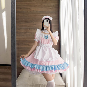 Maid Outfit Cosplay Costume Women Plus Size Pink Blue Apron Dress Spring 2025 Role Play Anime Game Polyester - Product Image 4