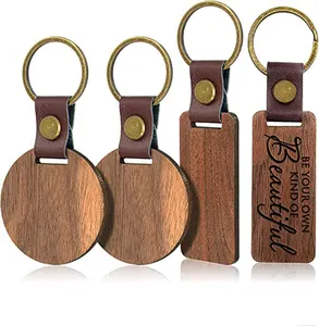 Vente en gros de porte-clés personnalisés en cuir forme ronde accessoires simples graver logo porte-clés en bois porte-clés en bois vierge Surboard