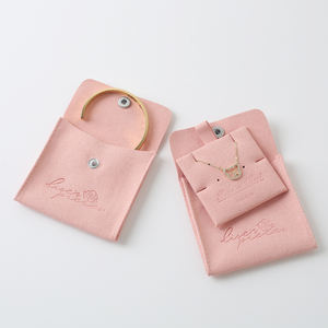 Pochette à bouton-pression en microfibre avec logo personnalisé, petit étui élégant pour bijoux, conteneur pour boucles d'oreilles, sac cadeau avec insert/carte - Product Image 4