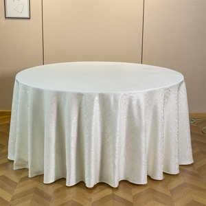 Nappe ronde élégante en polyester jacquard floral ivoire de qualité hôtelière, 108 pouces, réutilisable et imperméable, pour mariages et banquets - Product Image 1
