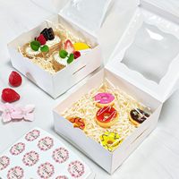 Boîtes de boulangerie avec fenêtre, taille personnalisée, carton blanc, rubans, autocollants, emballage pour biscuits, aliments pour bébés, fournitures de sucre