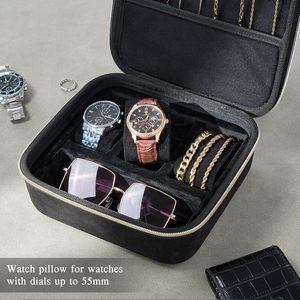 Custodia da viaggio personalizzabile con logo per orologi, 3 scomparti, in nylon, per gioielli da uomo, scatola in EVA, custodia portatile con cerniera per orologi, borsa organizer da trasporto - Product Image 5