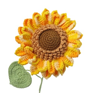 Grande <span class=keywords><strong>fleur</strong></span> <span class=keywords><strong>de</strong></span> <span class=keywords><strong>tournesol</strong></span> artificielle créative en laine tissée au crochet, ruban et graines, pour décoration intérieure et mariage - Product Image 5