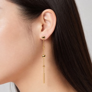 Pendientes Largos Colgantes de Acero Inoxidable con Cadena de Corazones y Barra, Chapados al Vacío en Oro de 14K y Plata - Product Image 3