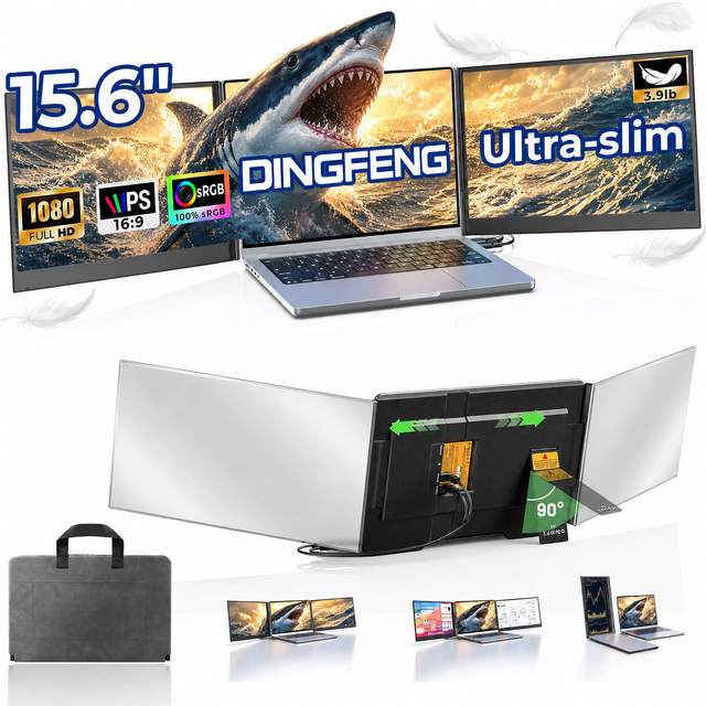 Foldable Triple LCD Portable Monitor 15.6 Inch IPS FHD 60Hz USB-C for Steam Deck Nintendo Switch Gaming Factory OEM Bulk Order